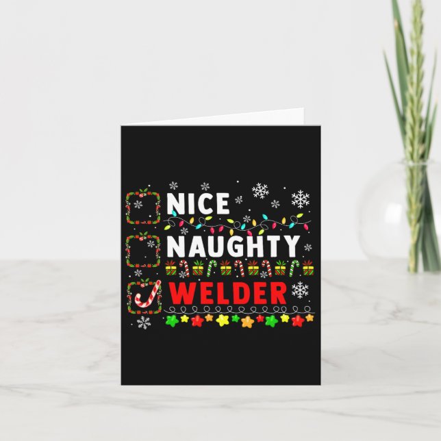 Nice Naughty Welder Christmas Colorful Matching Jo Karte (Vorderseite)