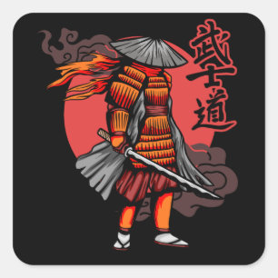 Nice Samurai Retro - Samurai Holding Katana Quadratischer Aufkleber
