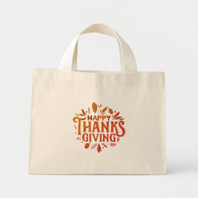 Nice text Happy Thanksgiving mit Blätter Herbst Mini Stoffbeutel (Vorne)