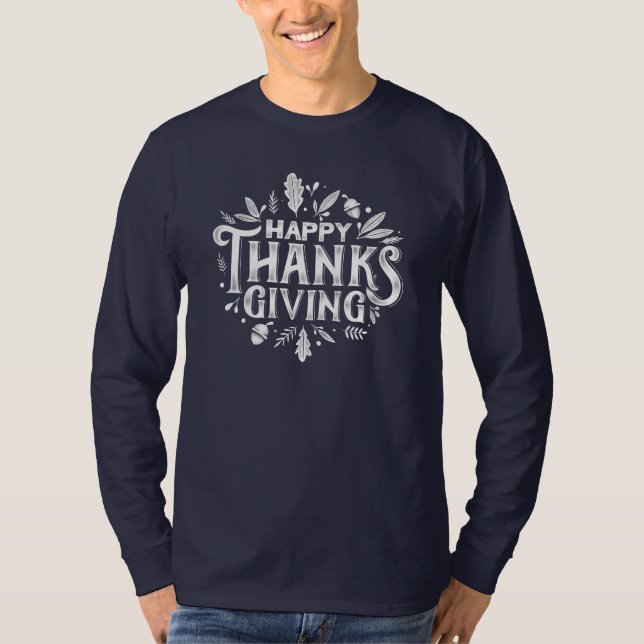 Nice text Happy Thanksgiving mit Blätter Herbst T-Shirt (Vorderseite)