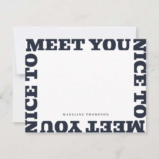 Nice To Meet You | Navy Blue Modern Name  Mitteilungskarte (Vorderseite)