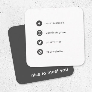 Nice to Meetings You Social Media Icons Spaß Verab Quadratische Visitenkarte