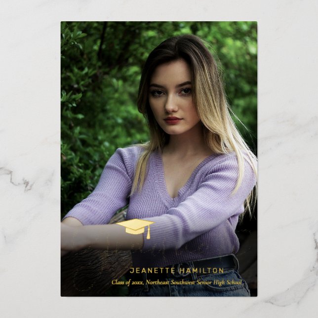 Nice Typografy Script Front/Back Foto Abschluss Folieneinladung (Vorderseite)