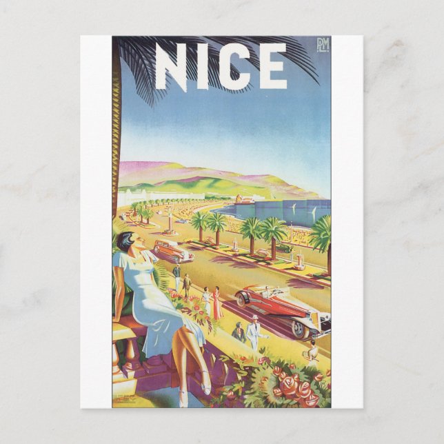 NICE Vintage Travel Poster Postkarte (Vorderseite)