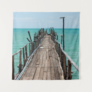 Nice wooden bridge with blue sea background at Sam Wandteppich