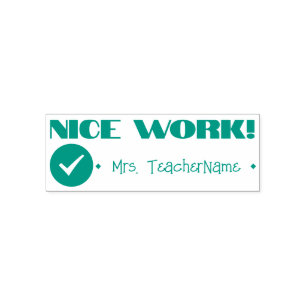"NICE WORK!" + Tutor-Name Rubber-Briefmarke Permastempel
