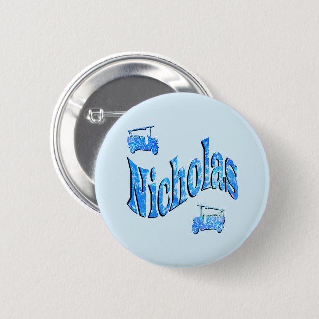 Nicholas Name Mit Feuerwehrfahrzeugen, Button (Vorne & Hinten)