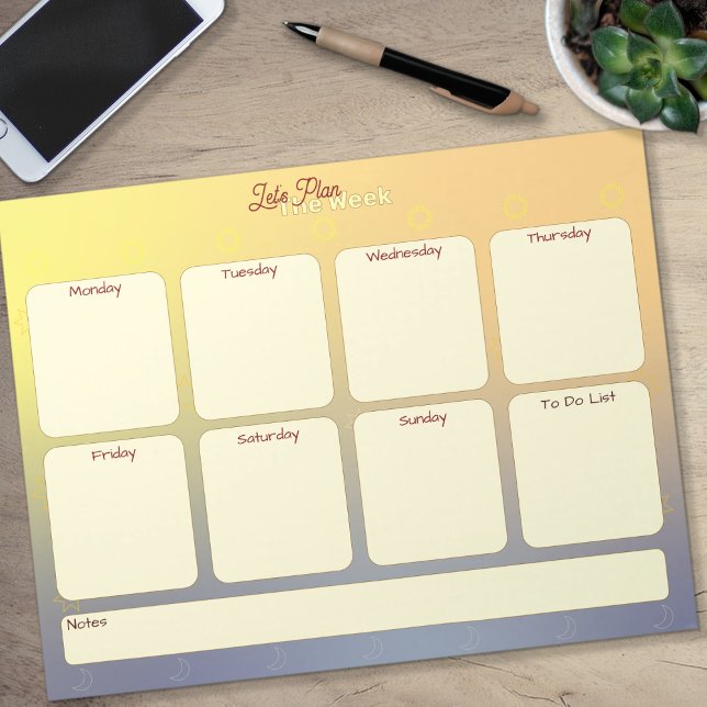 Nicht aktualisierter Wochenplaner, Liste ausführen Notizblock (Weekly Planner)