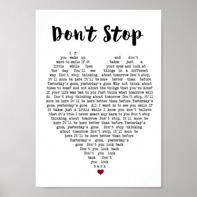 Nicht aufhalten Wall Art Song Lyric Herz Print Poster (Vorne)