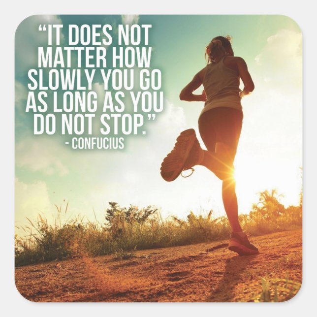 NICHT AUFHÖREN. Marathon Workout Motivierend Quadratischer Aufkleber (Vorderseite)