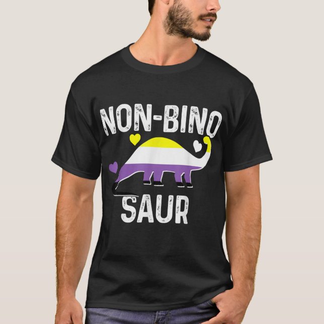 Nicht binäre Flagge ohne Binosaurier Dinosaurier F T-Shirt (Vorderseite)