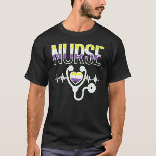 Nicht binäre Krankenpflege Herzschlag Stethoscope T-Shirt