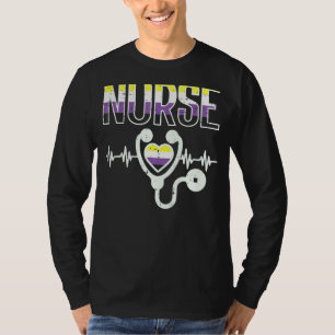 Nicht binäre Krankenpflege Herzschlag Stethoscope  T-Shirt