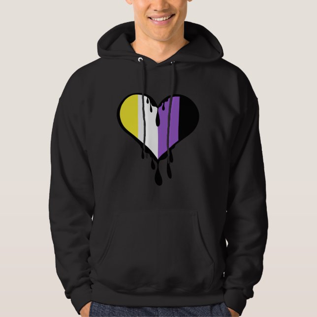 Nicht binäre Pride Dripping Heart Hoodie (Vorderseite)