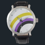 Nicht binäre Regenbogenfreiheit Personalisiert Armbanduhr<br><div class="desc">Die nicht binären Farben Gelb,  Weiß,  lila und Schwarz schaffen den coolen Regenbogen auf dieser lustigen,  benutzerdefinierten Stolz-Uhr. Sie schauen sich einen nichtbinären Freund in der Genderqueer-Gemeinschaft an.</div>