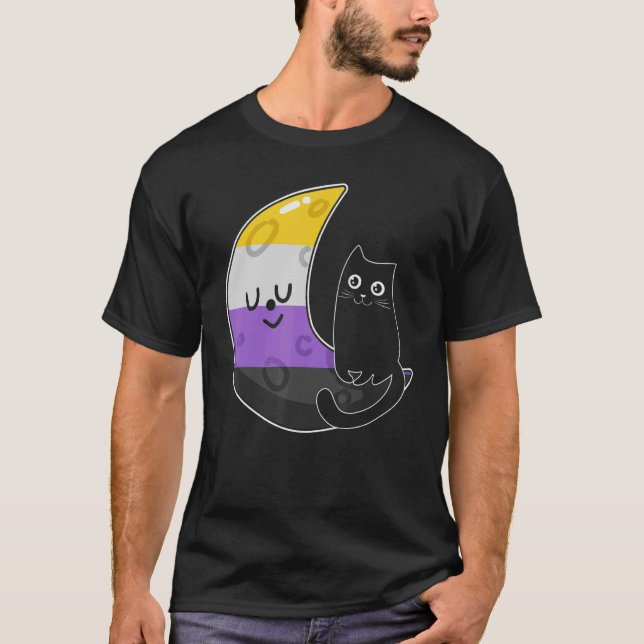 Nicht binärer Moon Space Cat LGBbt-Stolz mit nb no T-Shirt (Vorderseite)