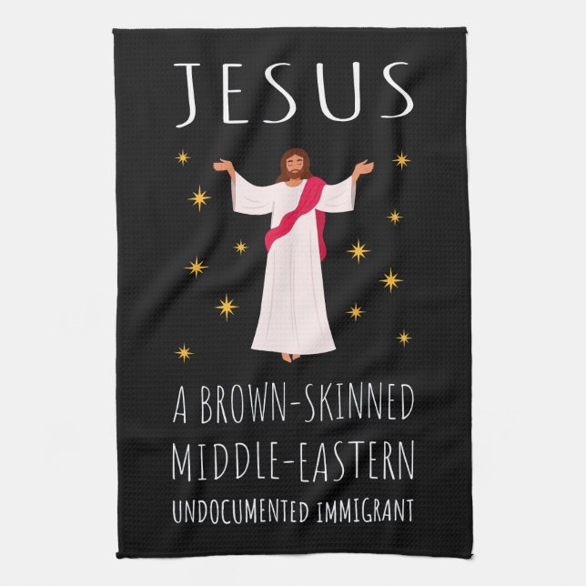 Nicht dokumentierter Jesus-brauner Einwanderer I Geschirrtuch (Vertikal)