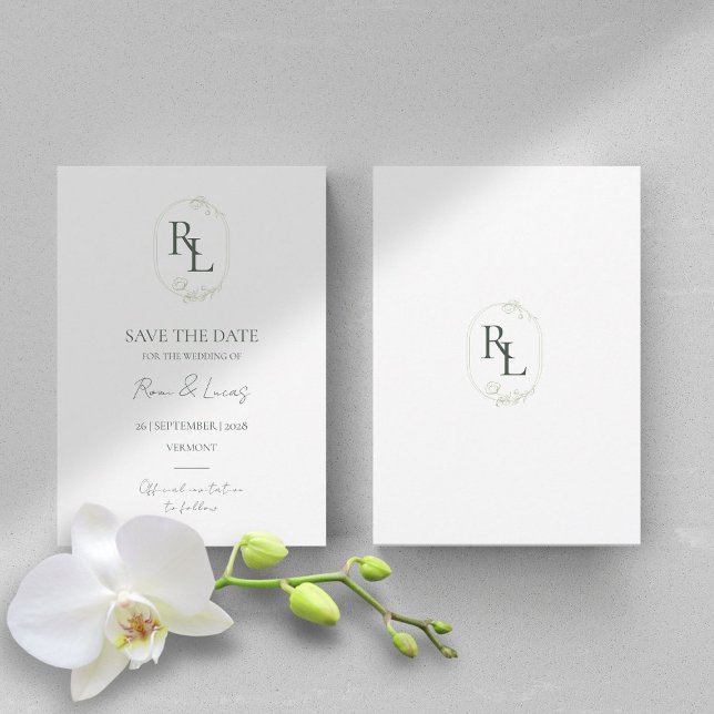 Nicht-Foto-Minimal-Floral-Monogramm-Foto Hochzeit Ankündigung (Von Creator hochgeladen)