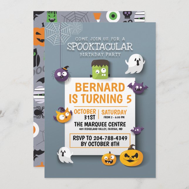 Nicht gespenstische Kinder Halloween Geburtstagspa Einladung (Vorne/Hinten)