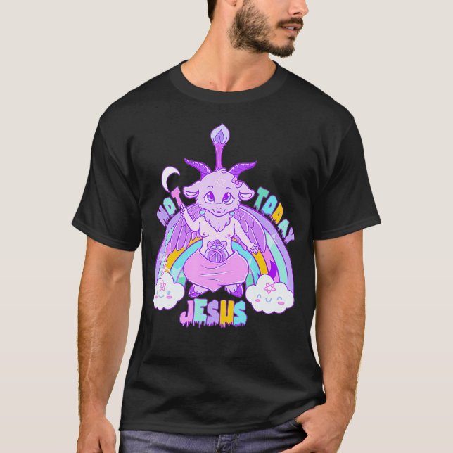 Nicht heute Baphomet Jesus Kawaii Niedliche Pastel T-Shirt (Vorderseite)