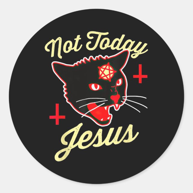 Nicht heute hat Jesus den Satan Cat Todeskreuz Vin Runder Aufkleber (Vorderseite)