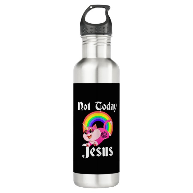 Nicht heute Jesus Satanic Cat Rainbow hat Anti Rel Edelstahlflasche (Vorderseite)