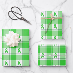 Nicht-Hodgkin-Lymphom-Bewusstsein Kariert Limegrün Geschenkpapier Set