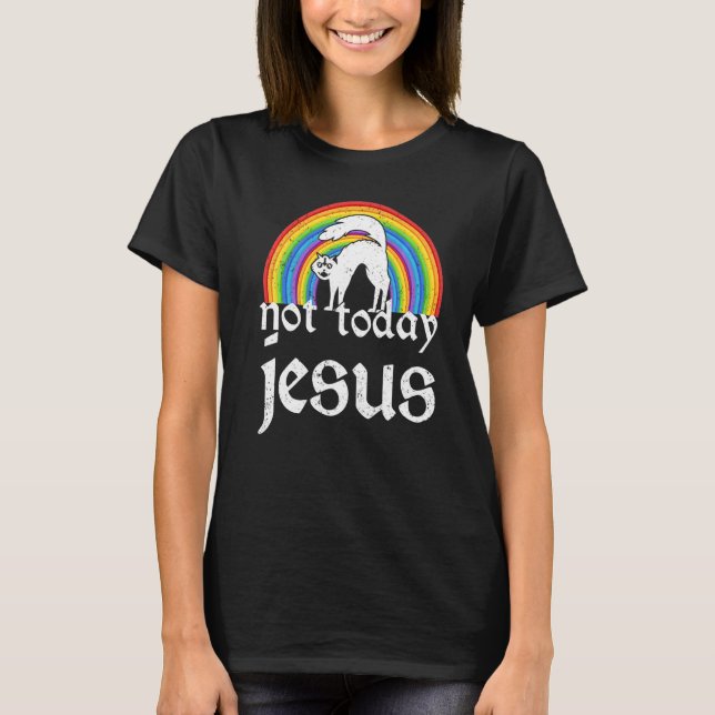 Nicht Jesus heute Rainbow Satanic Cat Goth Konzert T-Shirt (Vorderseite)