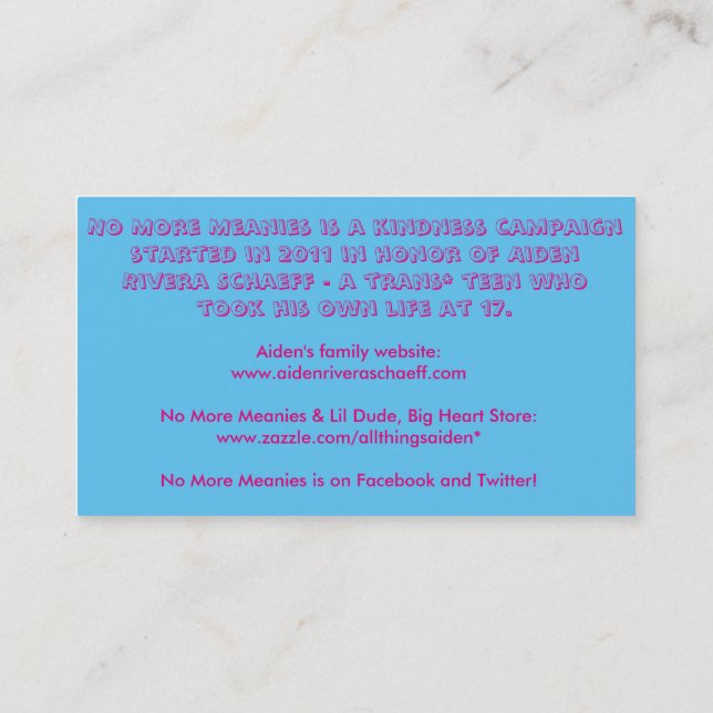 Nicht mehr Meanies-Karten (Transgender) Visitenkarte (Rückseite)