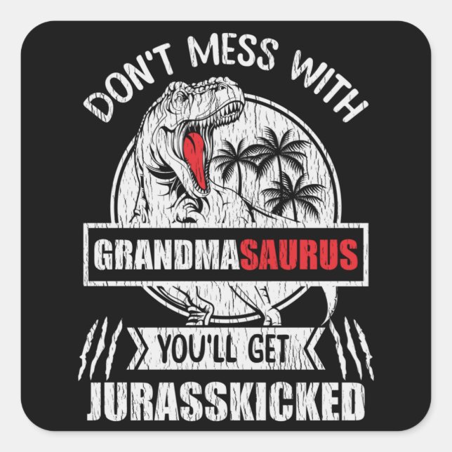 Nicht mit Oma Saurus Dinosaurier Familienfamilie M Quadratischer Aufkleber (Vorderseite)