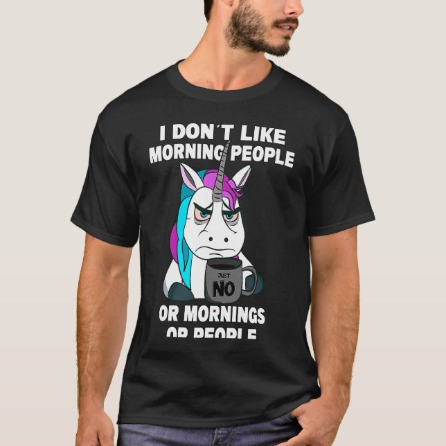 Nicht mögen Leute Grumpy Einhorn mit Kaffee-Tasse T-Shirt (Vorderseite)