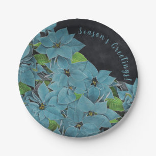 Nicht traditioneller Blue Poinsettia Urlaub Pappteller