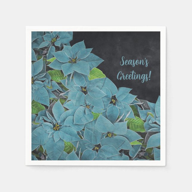 Nicht traditioneller Blue Poinsettia Urlaub Serviette (Vorderseite)