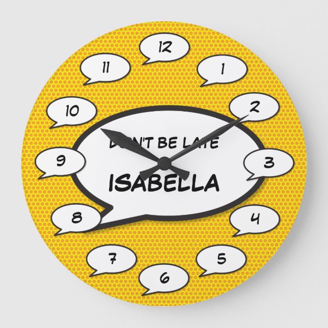 NICHT VERSPÄTESTES Comic Buch Pop Art Große Wanduhr (Vorderseite)