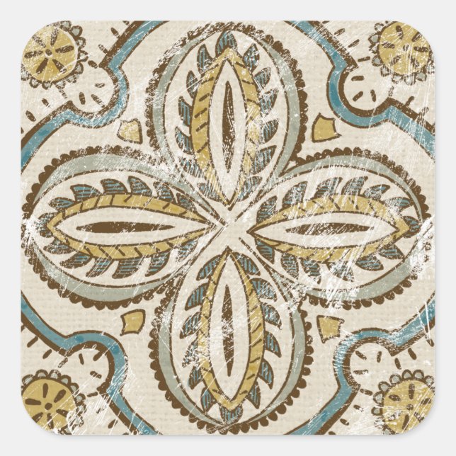 Nicht verzierter Batik-Platz III Quadratischer Aufkleber (Vorderseite)