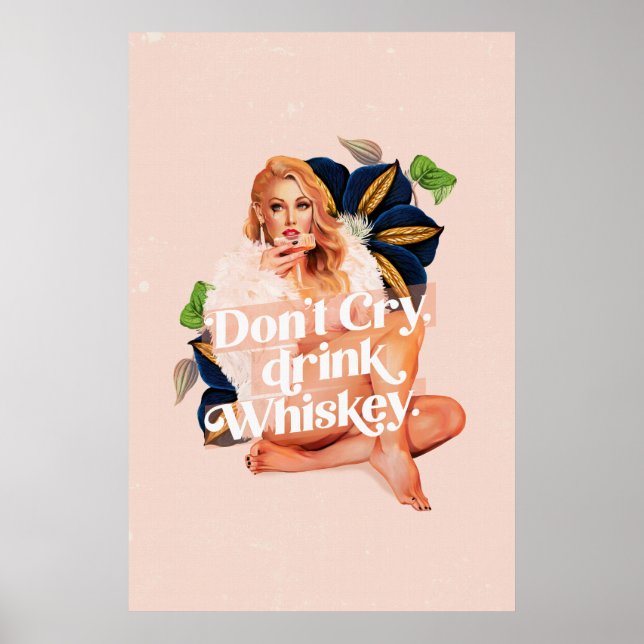 "Nicht weinen, Whiskey trinken" Retro Button Up &  Poster (Vorne)