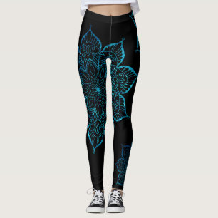 Nicht zentrierte Aquamarinen Imitat Glitzer Mandal Leggings