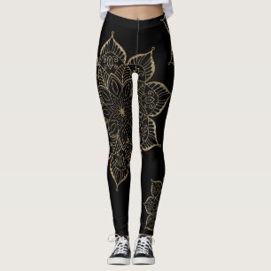 Nicht zentrierte Gold Imitats Glitzer Mandalas auf Leggings