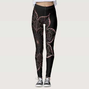 Nicht zentrierte Rose Gold Imitate Glitzer Mandala Leggings