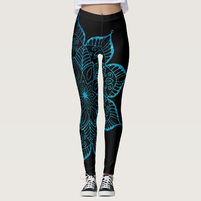 Nicht zentrierter Aquamariner Imitat Glitzer Manda Leggings (Vorderseite)