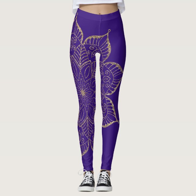 Nicht zentrierter Gold Imitats Glitzer Mandala auf Leggings (Vorderseite)