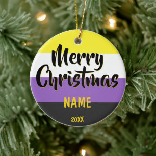 Nichtbinäre Fahne Personalisiert Weihnachten Keramik Ornament