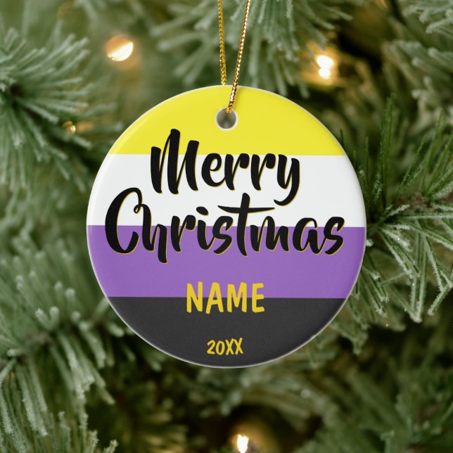 Nichtbinäre Fahne Personalisiert Weihnachten Keramik Ornament (Baum)