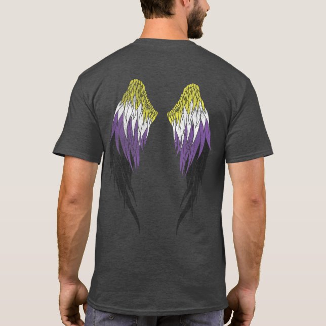 Nichtbinäre Flagge - Engel Wings T-Shirt (Rückseite)