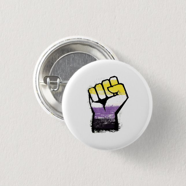 Nichtbinäre Pride- Protestfaust Button (Vorne & Hinten)
