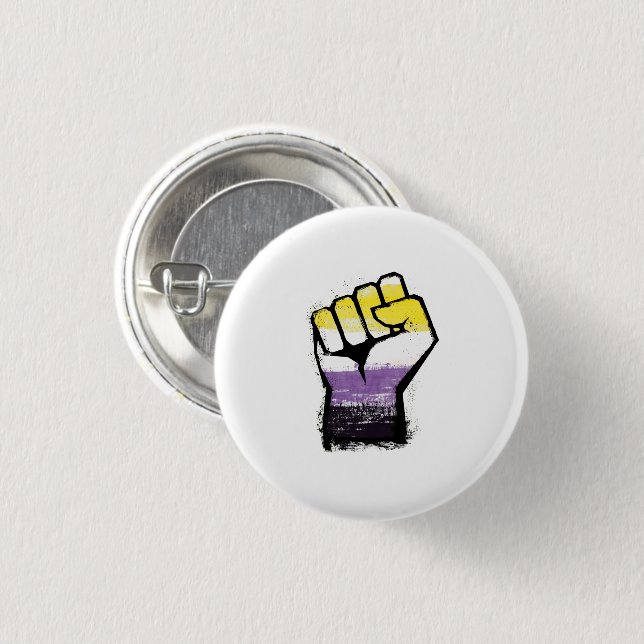 Nichtbinäre Pride- Protestfaust Button (Vorne & Hinten)