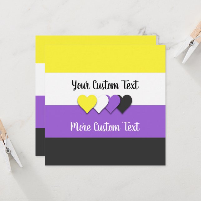 Nichtbinäre Stolperflagge mit Herz-Flachkarten (Vorderseite/Rückseite Beispiel)