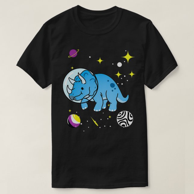 Nichtbinäre Triceratops im nichtbinären Weltraum T-Shirt (Design vorne)
