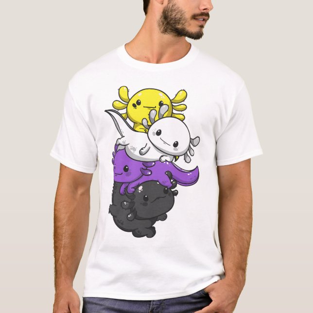 Nichtbinärer Pride Kawaii Axolotl Pile, nicht binä T-Shirt (Vorderseite)