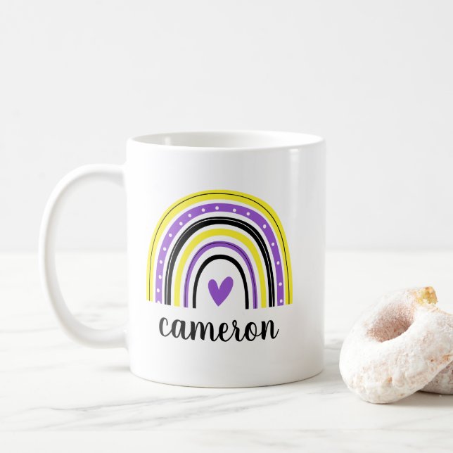 Nichtbinärer Regenbogen Personalisiert Kaffeetasse (Mit Donut)